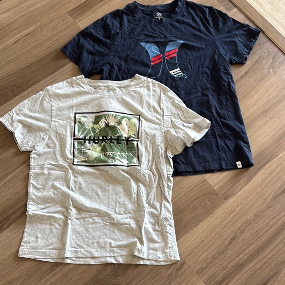 Hurley Short Sleeve Tees - two shirts one Navy and one Beige